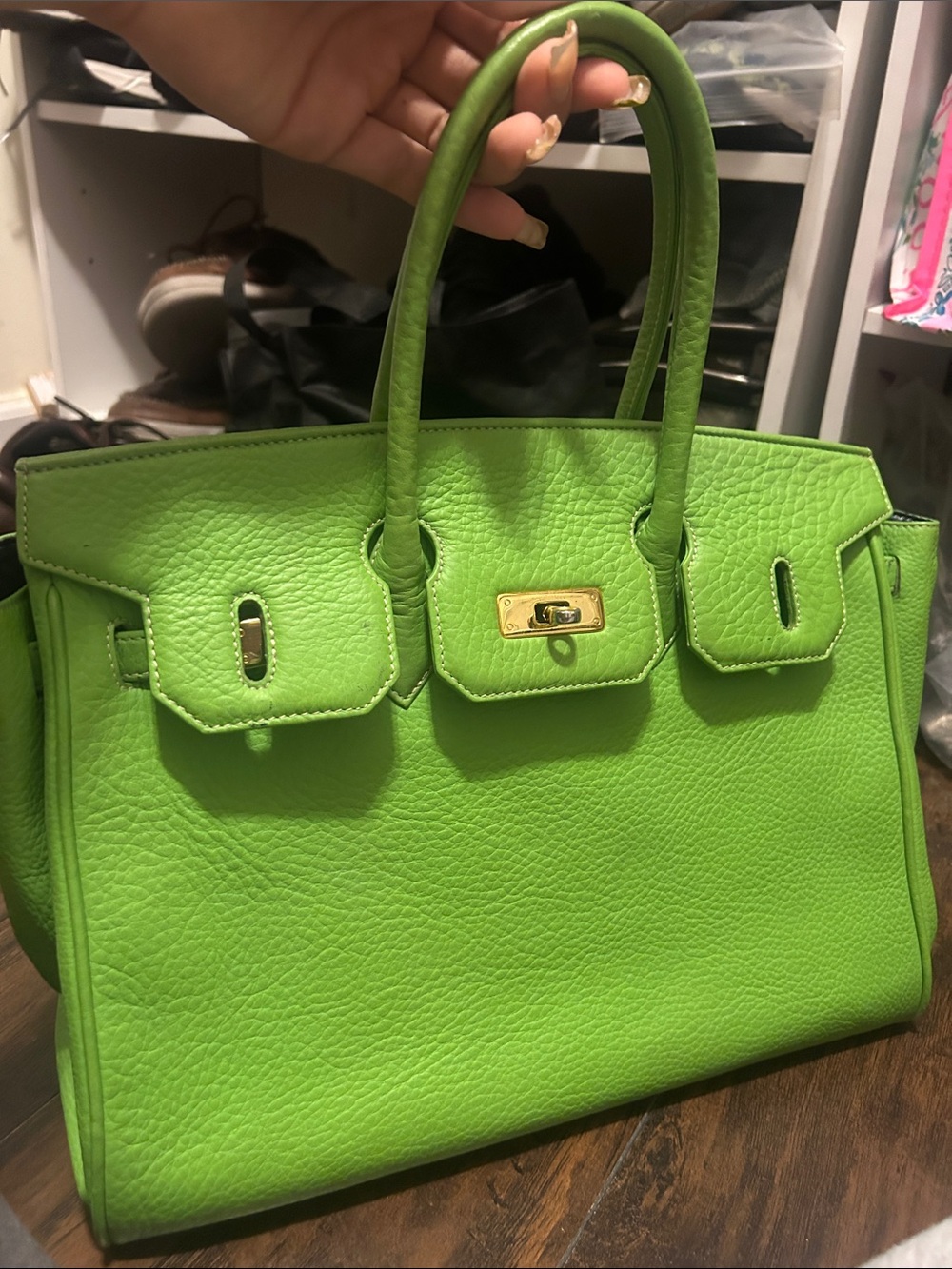 Vibrant Lime Green Pebbled Leather Satchel